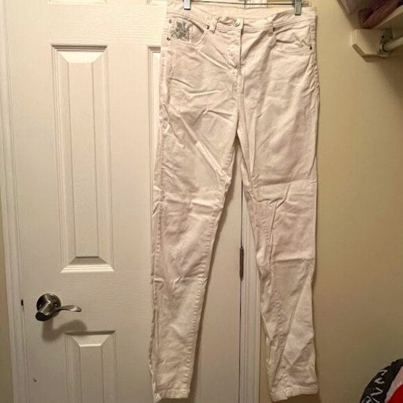 White Y2K rhinestone skinny jeans (SMALL) - Picture 1 of 5